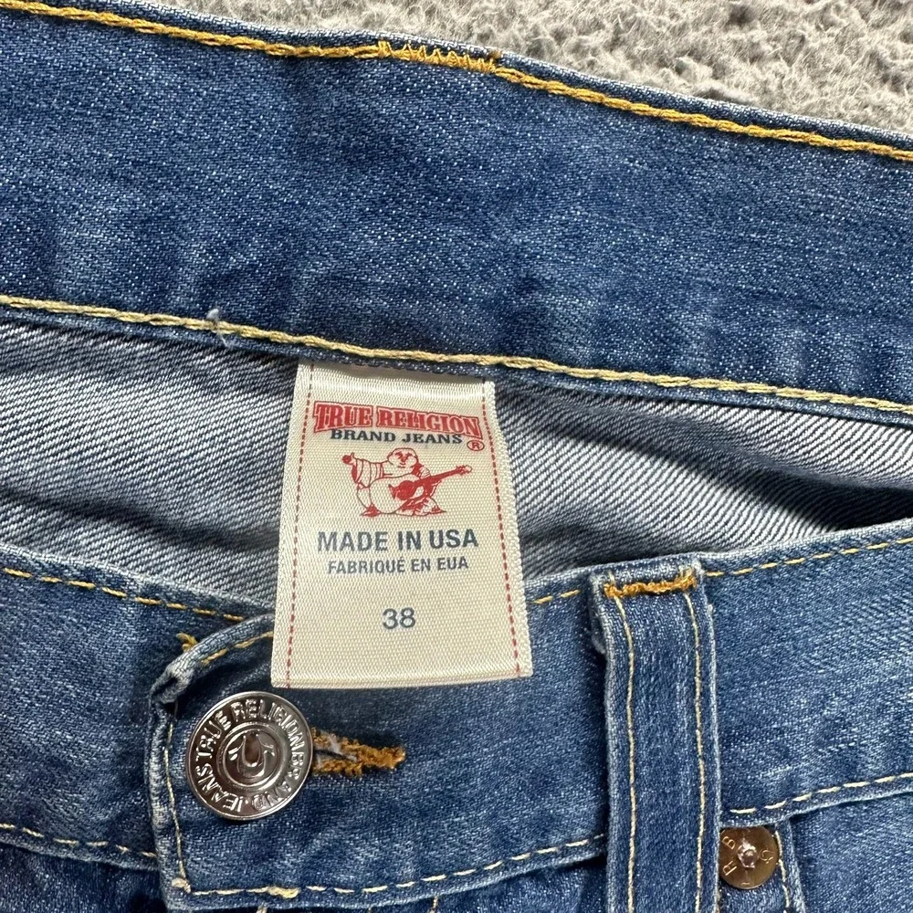 Vintage True Religion Jeans Mens 38x34 Blue Cotton Denim Straight Faded Workwear
